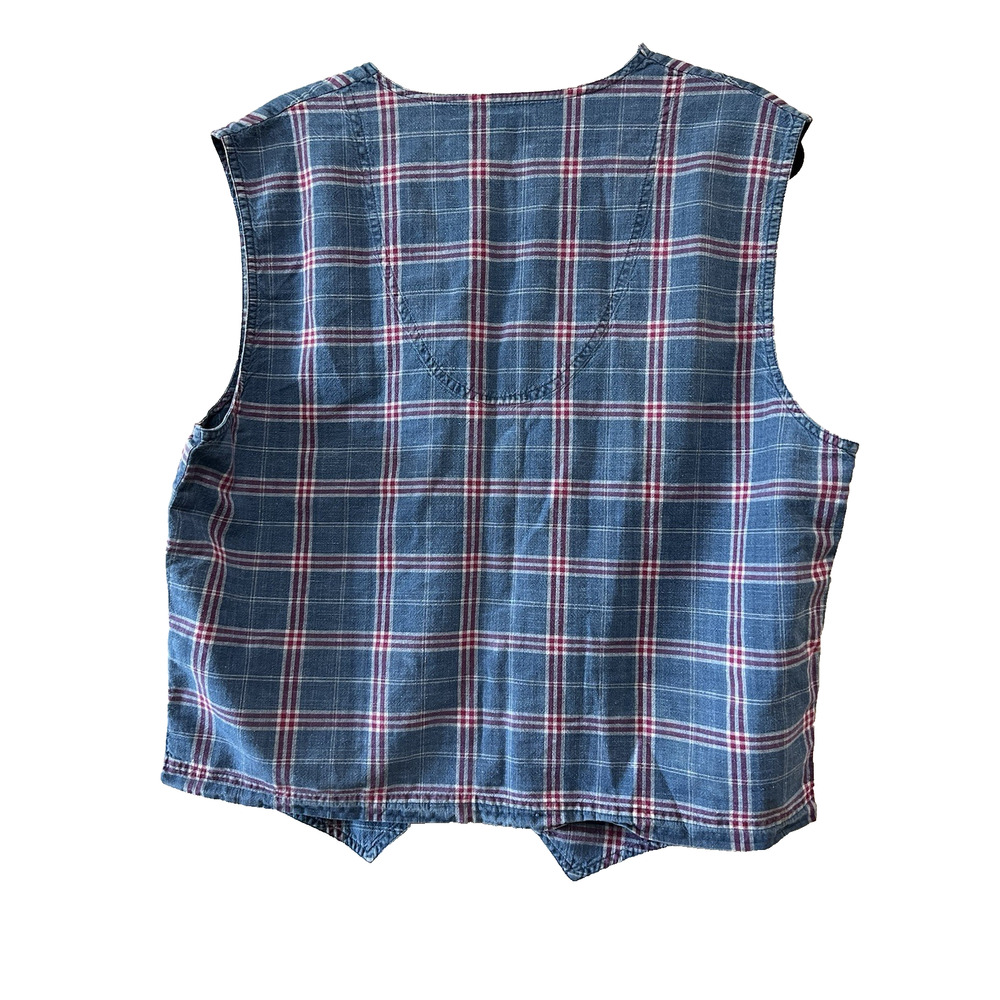 VTG 90s Button Vest Plaid chambray Denim Y2K boho Size-XL - Picture 3 of 5